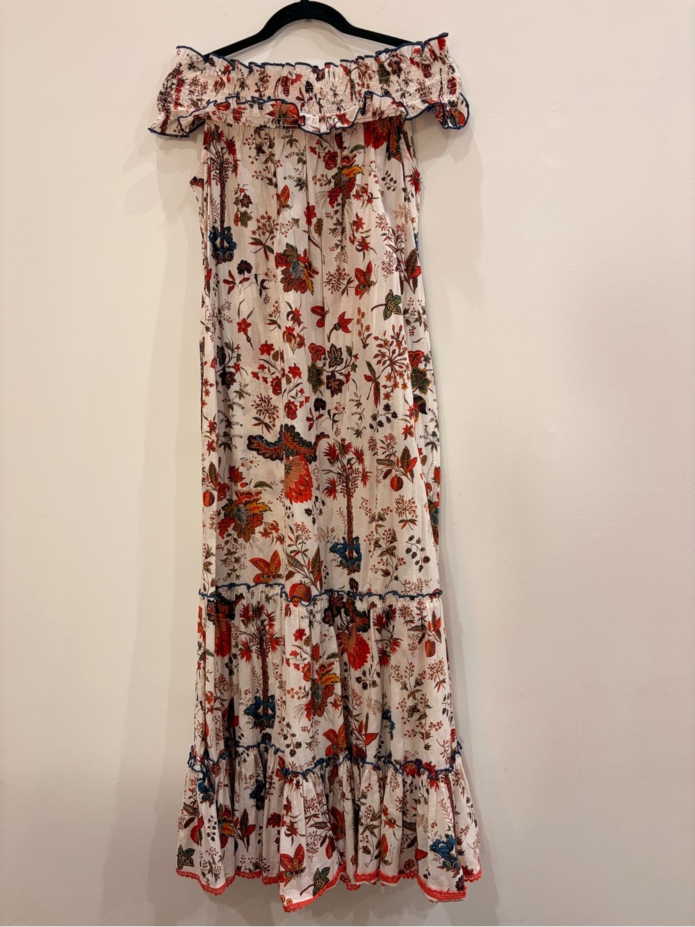 Payal Jain Bohemian Off-Shoulder Floral Maxi Dress in Cream and Red - Picture 5 of 8